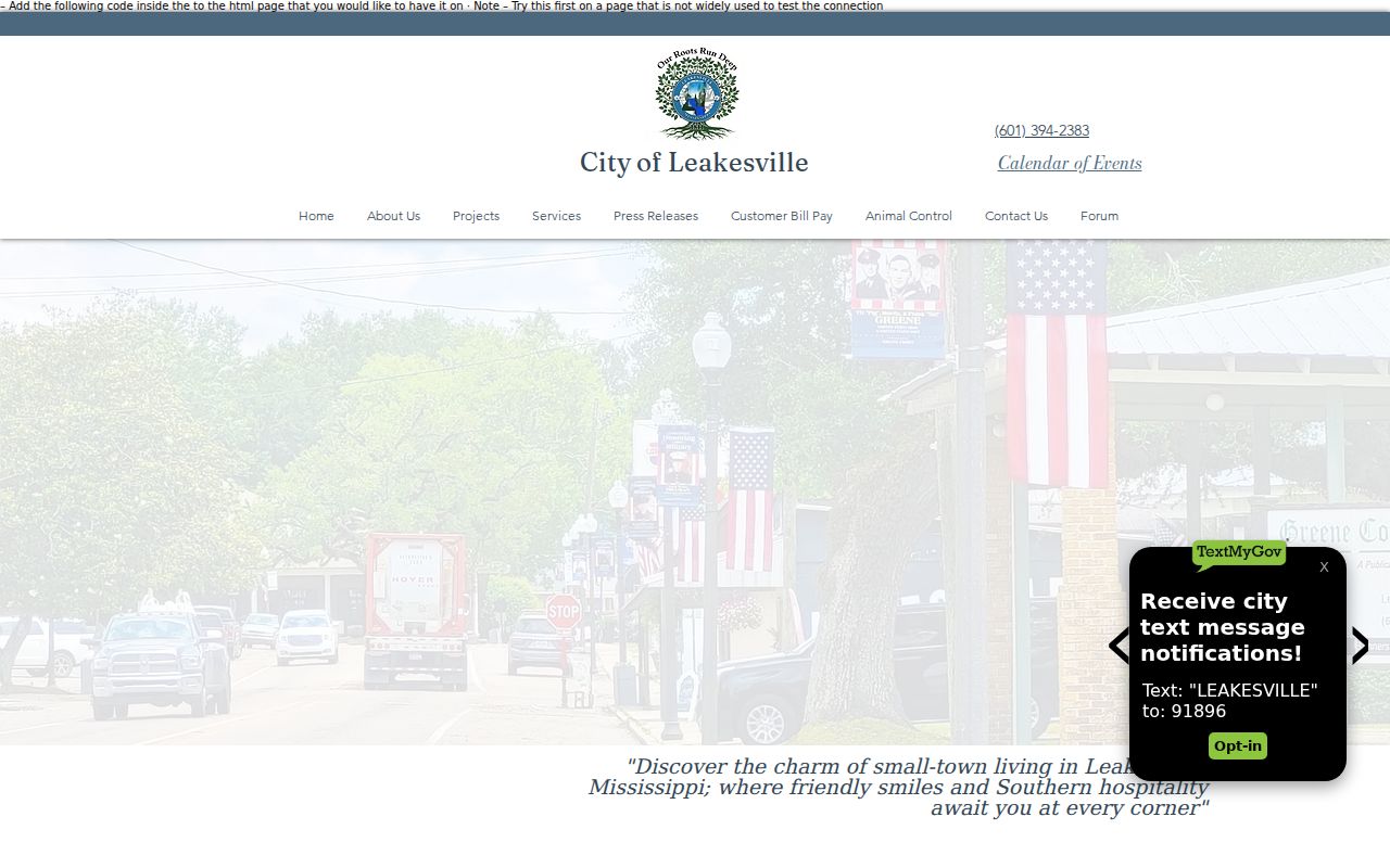 Official Leakesville city homepage and civic information