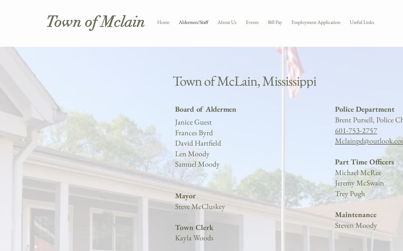 Official McLain town clerk and Police Department contacts